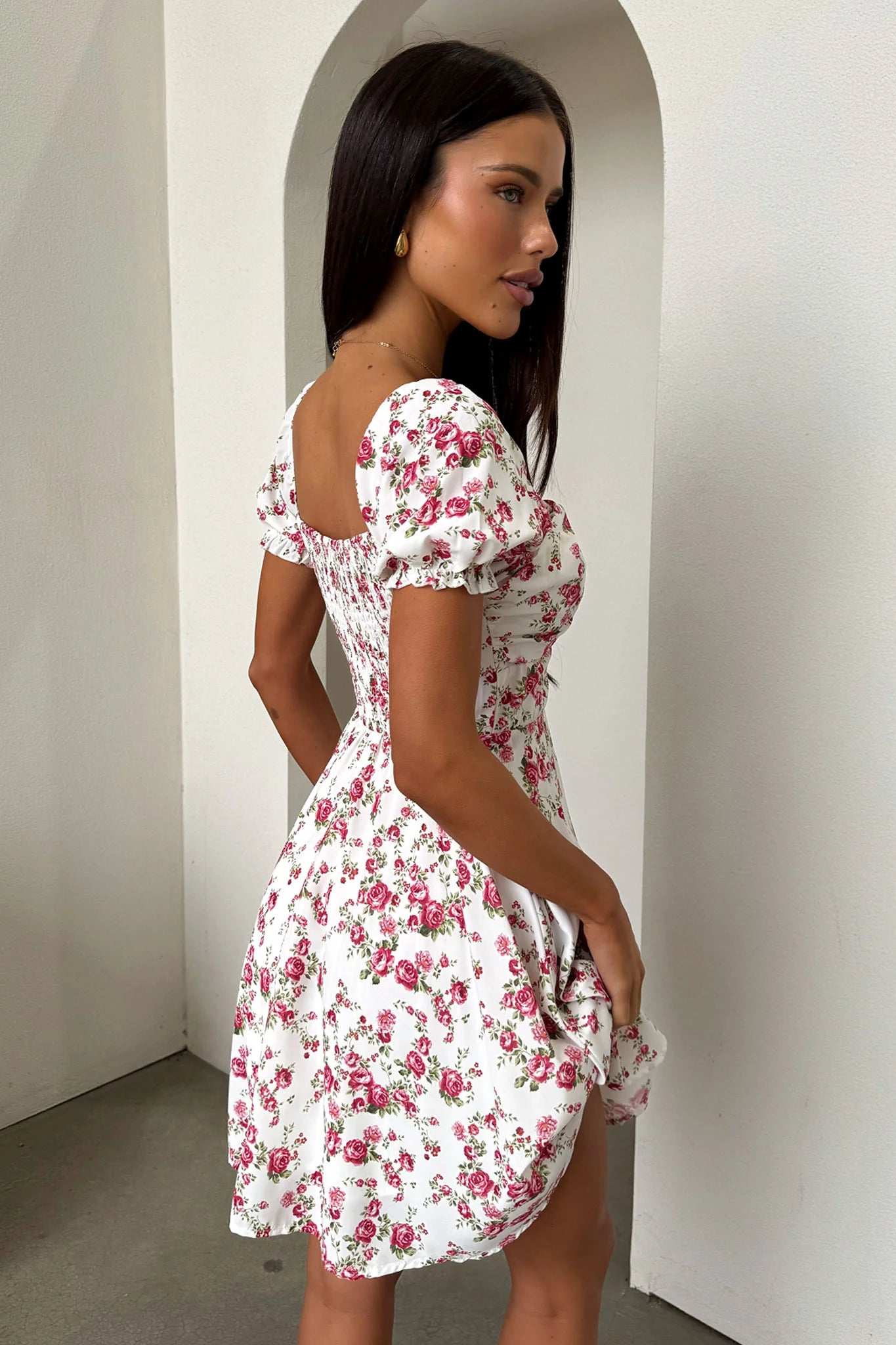 Solem Mini Dress - White / Rose Floral