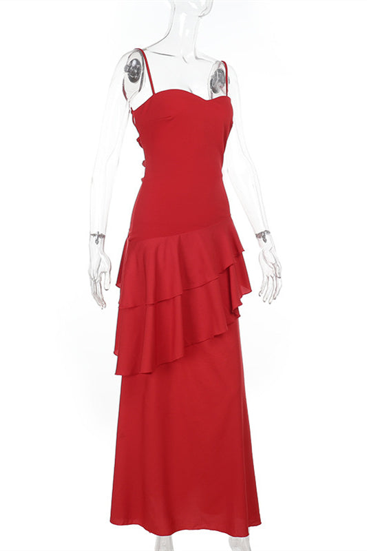 Straps Blue Chiffon Tiered Maxi Dress
