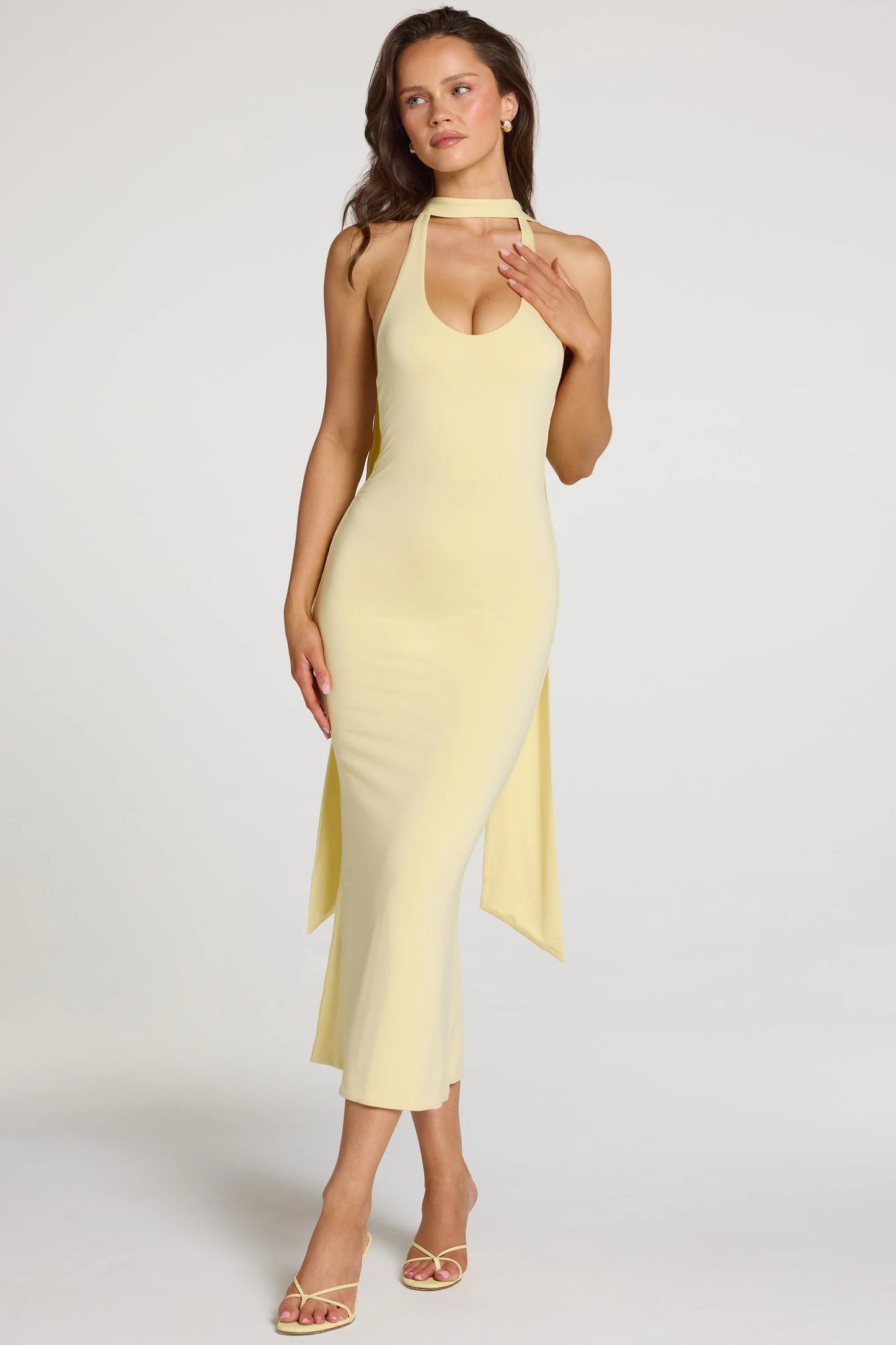 Modal Halterneck Midaxi Dress in Pastel Yellow