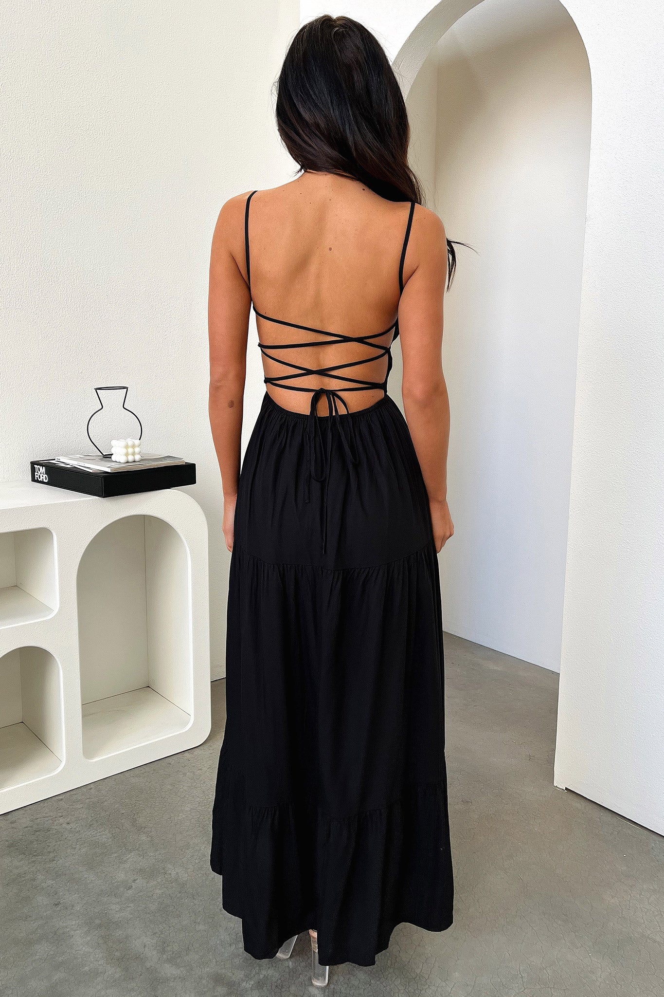 Allie Open Back Maxi Dress - Black