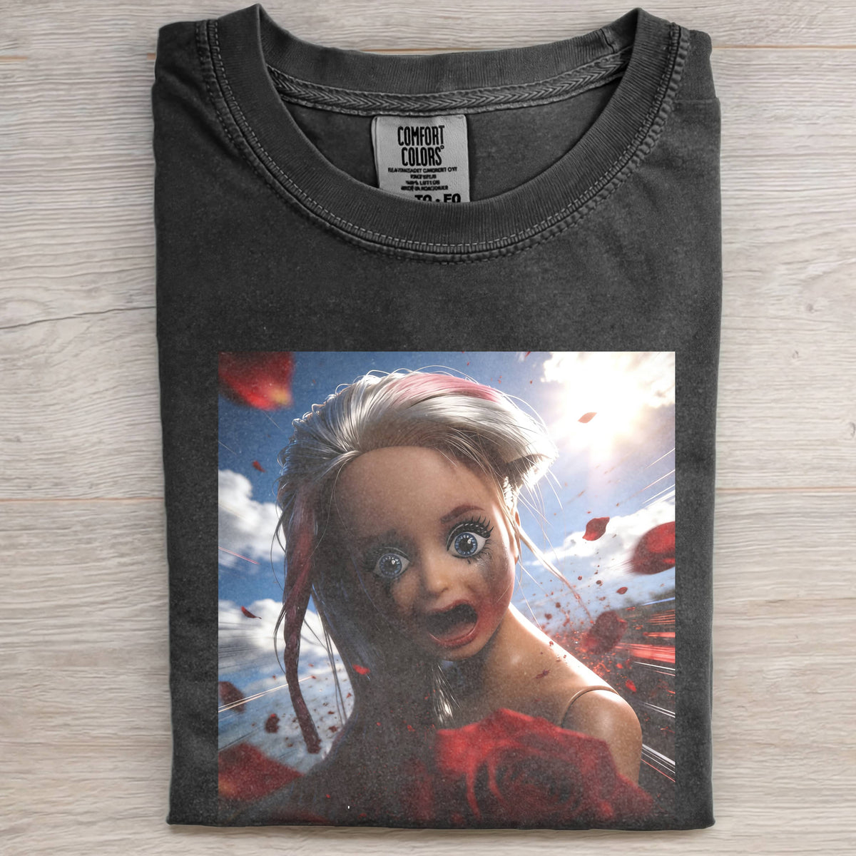 BARBIECORE ROSE FLORAL MEADOW AND SKY T-SHIRT