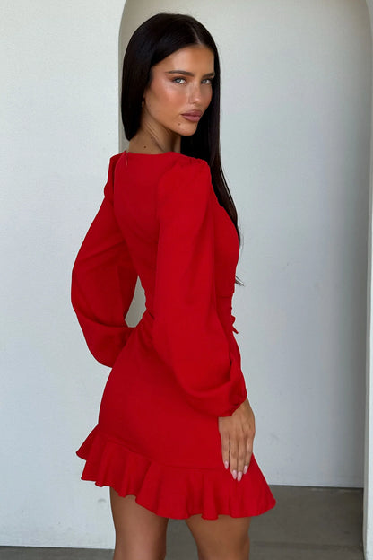 Silvana Long Sleeve Wrap Mini Dress - Red