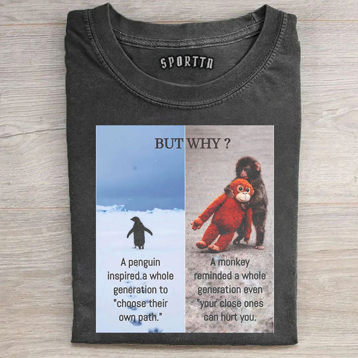 A Penguin & Punch-kun Monkey Meme Graphic T-shirt