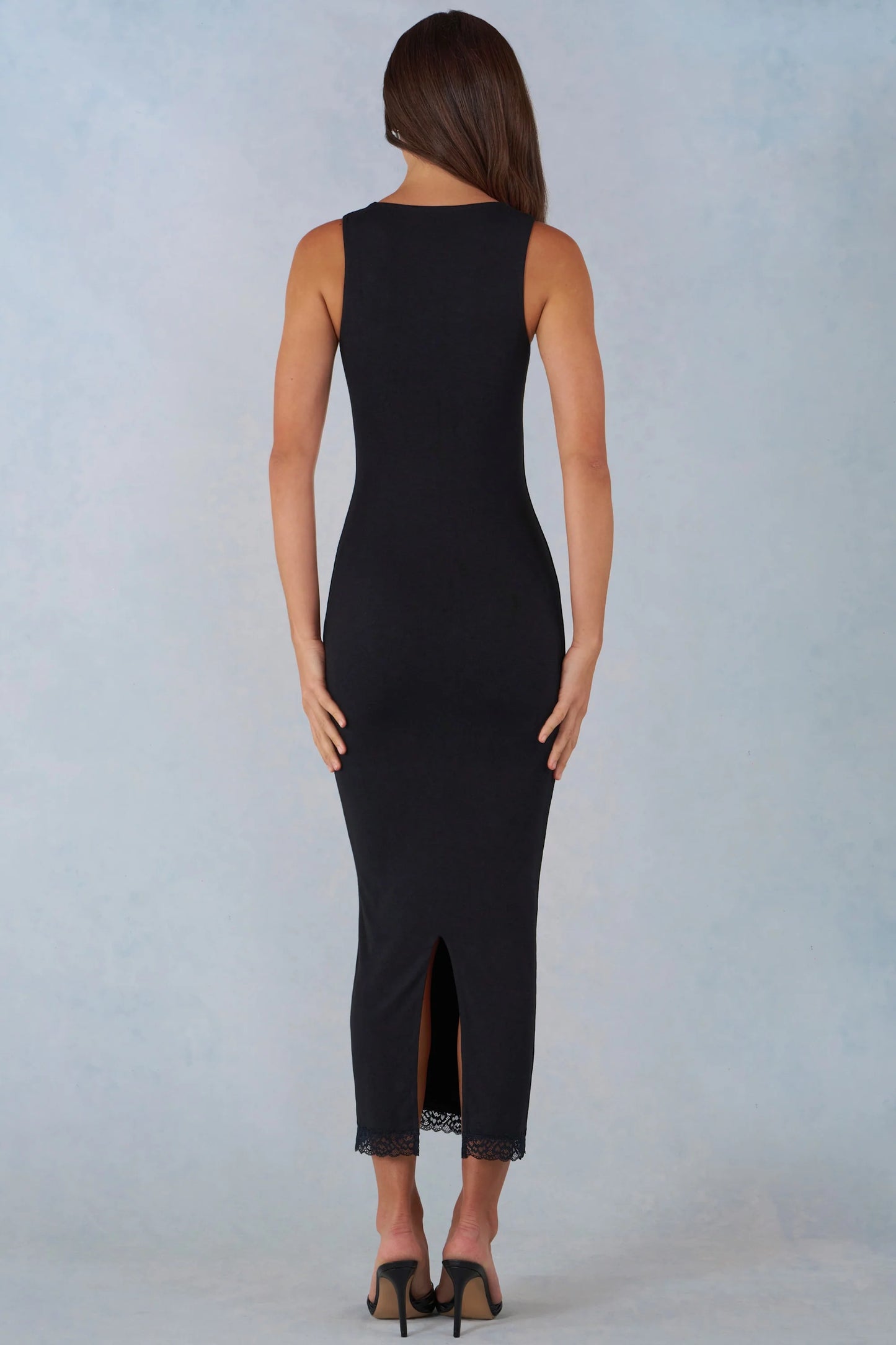 Modal Lace-Trim Midaxi Dress in Black