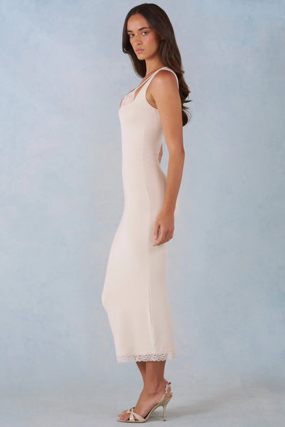 Modal Lace-Trim Midaxi Dress in Ivory