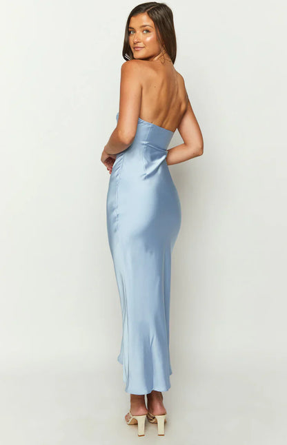 Xander Blue Satin Maxi Dress