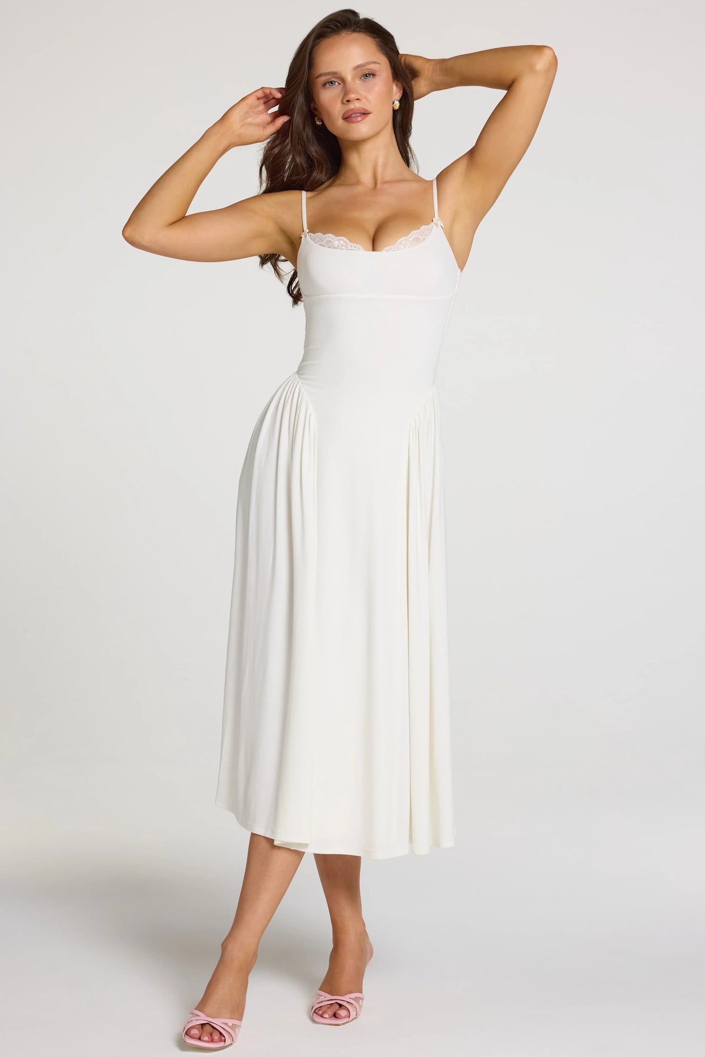 Modal Lace-Trim Midaxi Dress in White