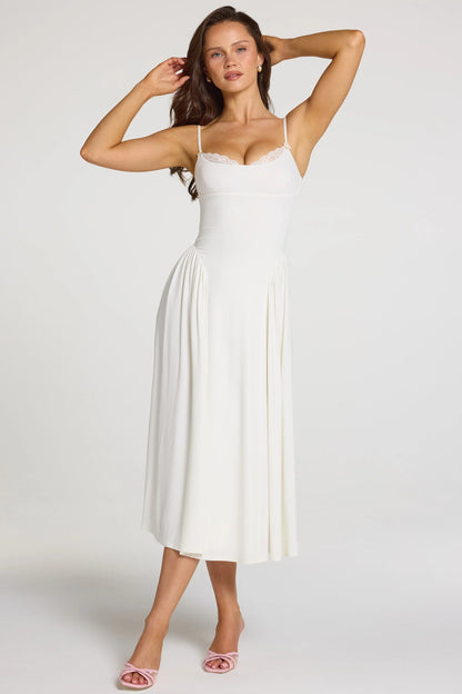 Modal Lace-Trim Midaxi Dress in White