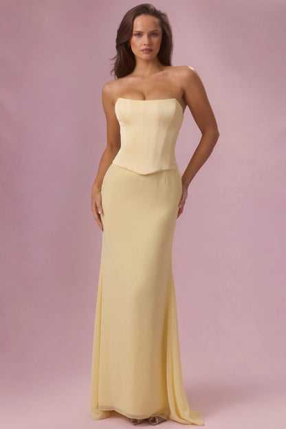 Satin Corset Bridesmaid Dress in Butter Yellow