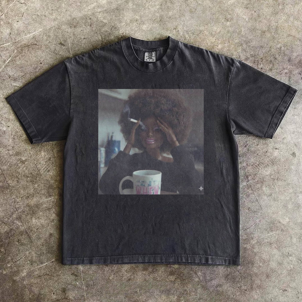 AFRO-HAIRED, DARK-SKINNED BARBIECORE T-SHIRT