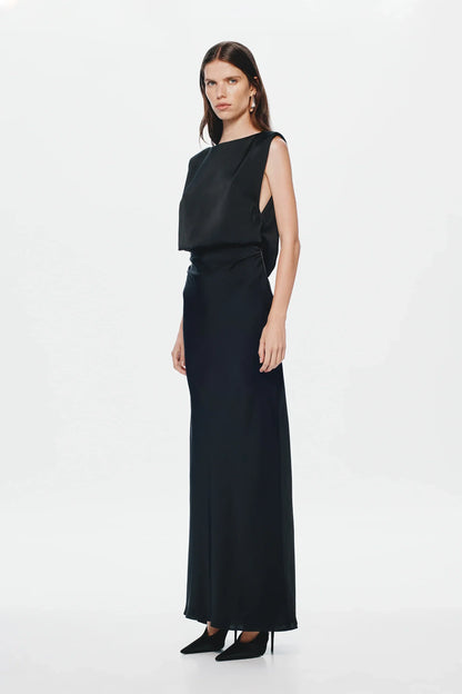 Misha Rocky Satin Dress - Black