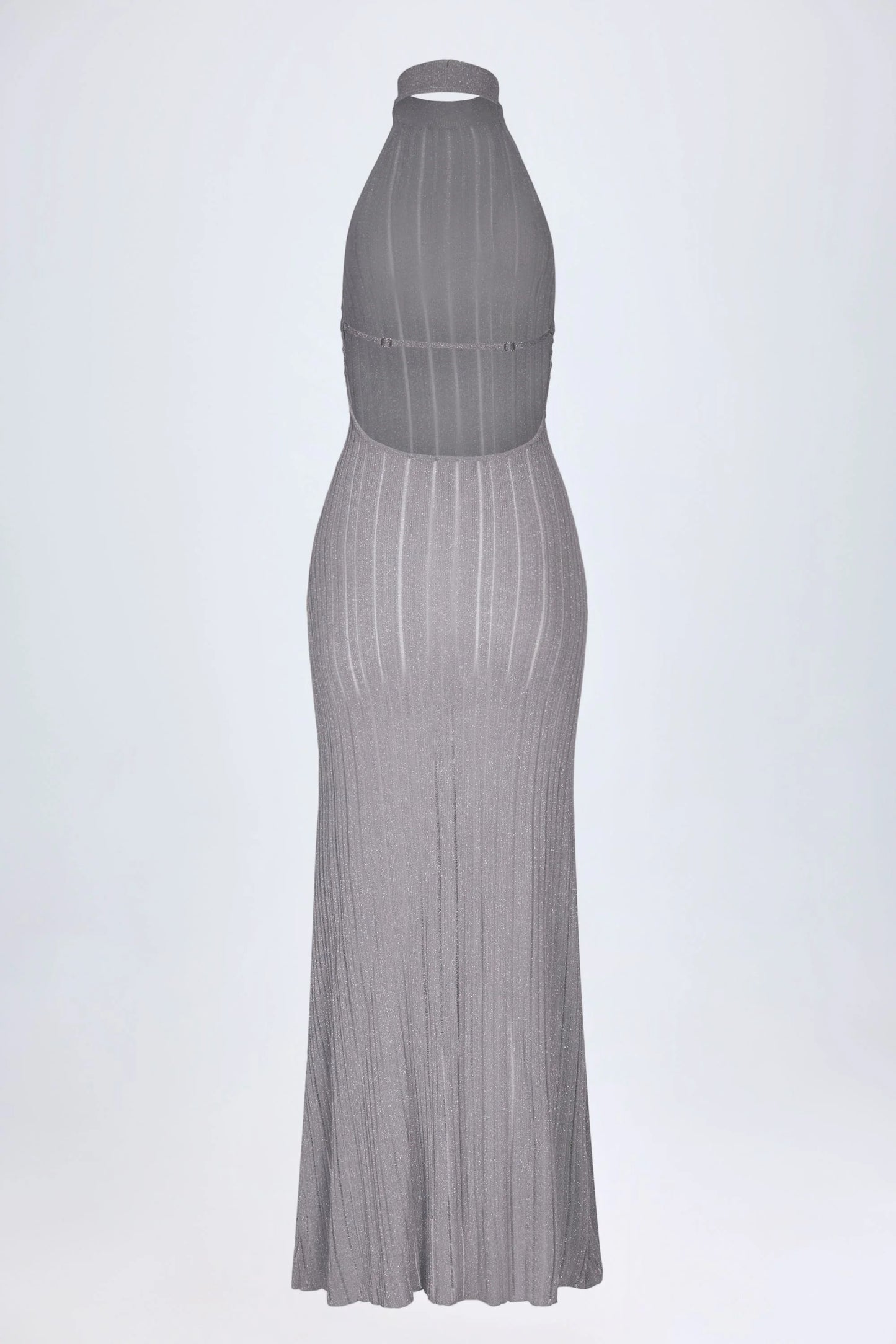 Backless Halterneck Maxi Dress in Silver