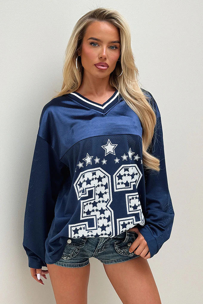 Greedy Long Sleeve Jersey Tee - Navy