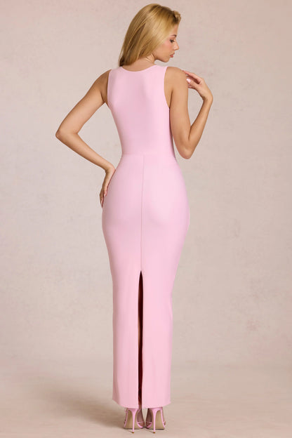 Square-Neck Tie-Gather Maxi Dress in Blossom Pink