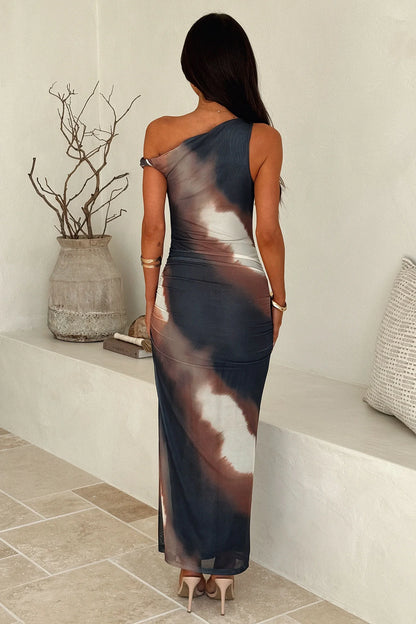 Rebekah Mesh Maxi Dress - Charcoal/Brown