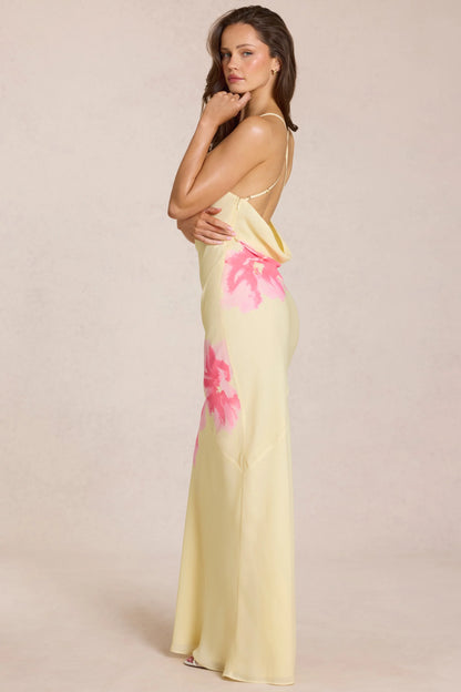 Chiffon Maxi Dress in Yellow Floral Print