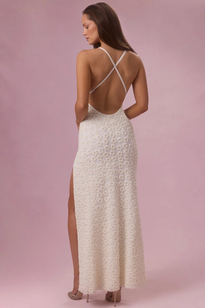 Embellished Square Neck Maxi Dress in Pearl