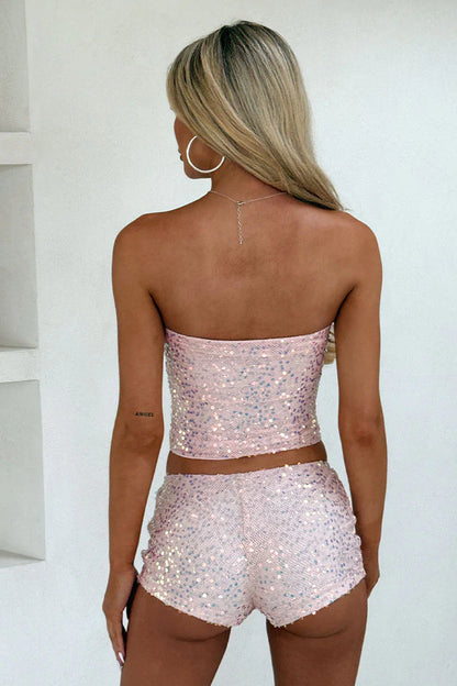 Valerie Strapless Sequin Top - Baby Pink