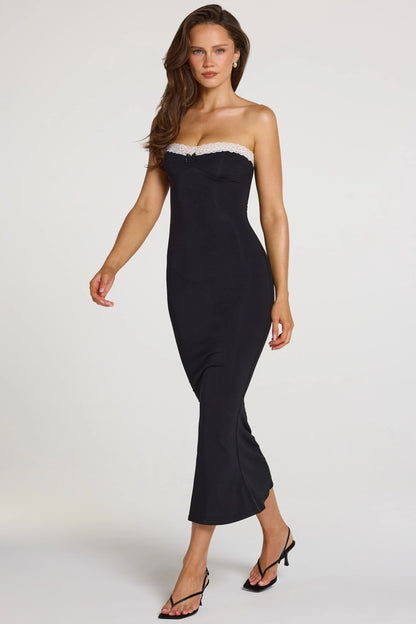 Modal Lace-Trim Midaxi Dress in Black