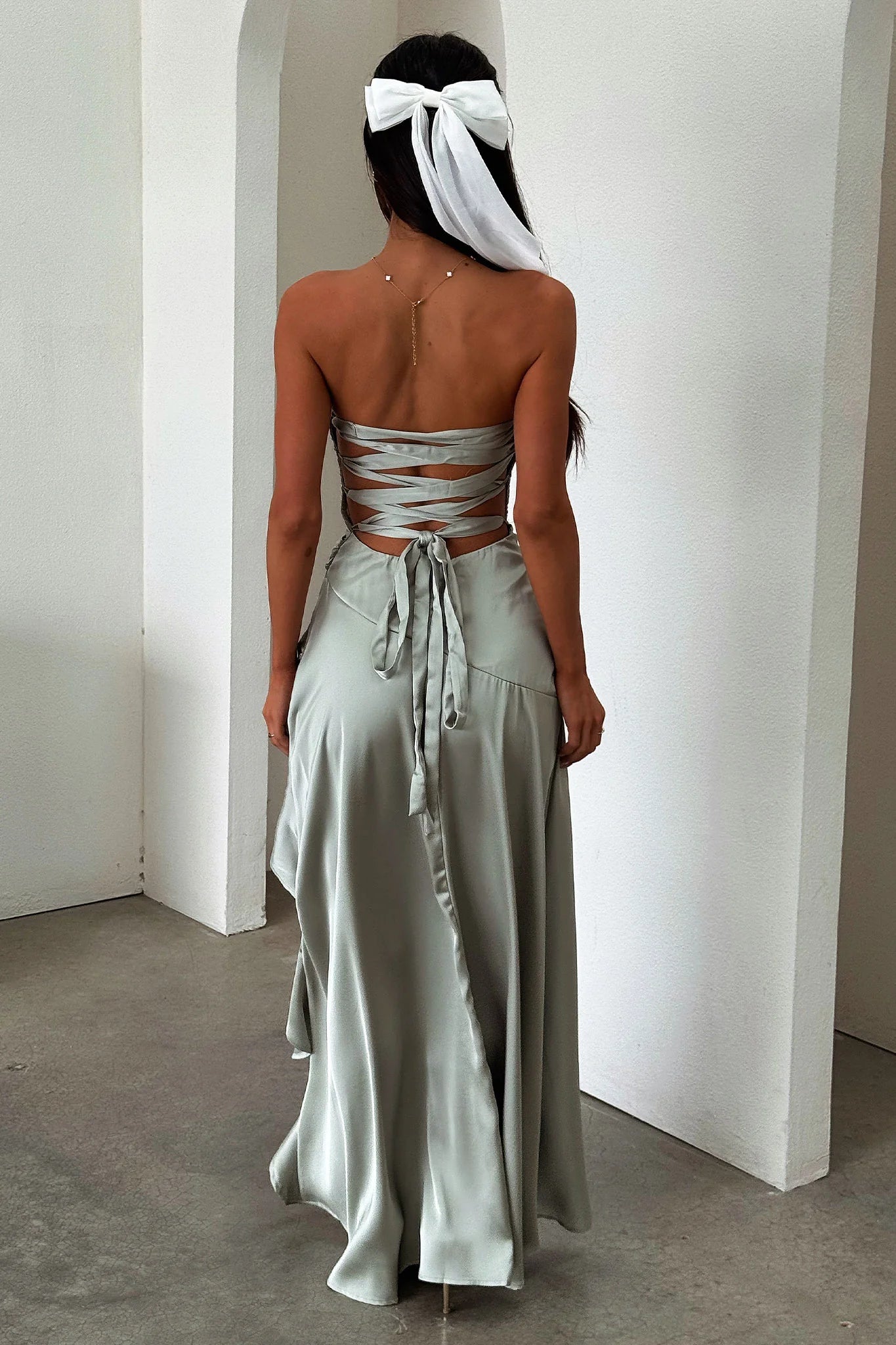 Carly Strapless Satin Maxi Dress - Sage