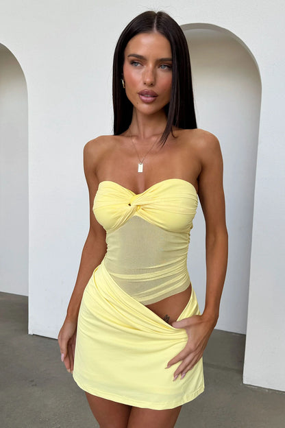 Alfi Strapless Cowl Waist Mini Dress - Dusty Yellow