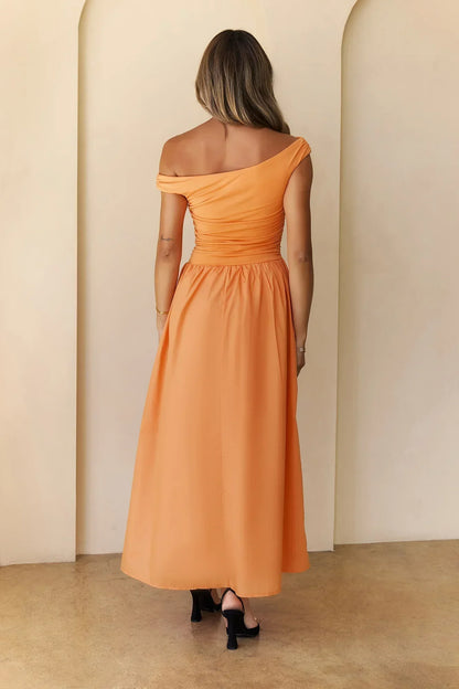 Camellia Charm Off Shoulder Maxi Dress