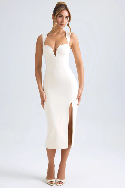 Sweetheart-Neck Midaxi Dress in Ivory