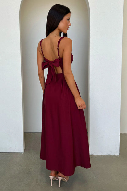 Chantelle Square Neck Midi Dress - Burgundy