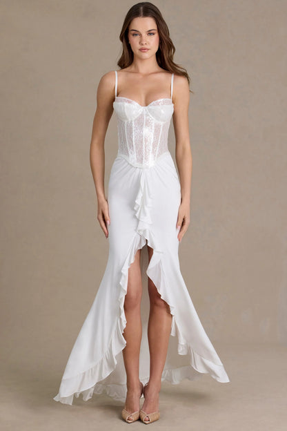 Embellished Lace Corset Gown in Snow