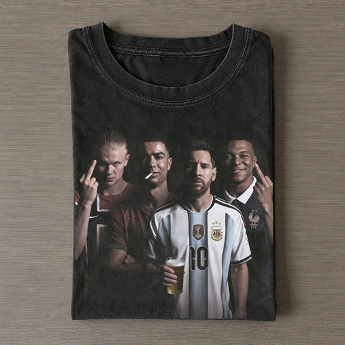 Haaland Ronaldo Messi Mbappe Dark Street Style Collage Tee