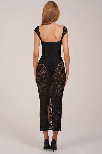 Sweetheart-Neck Maxi Dress in Black