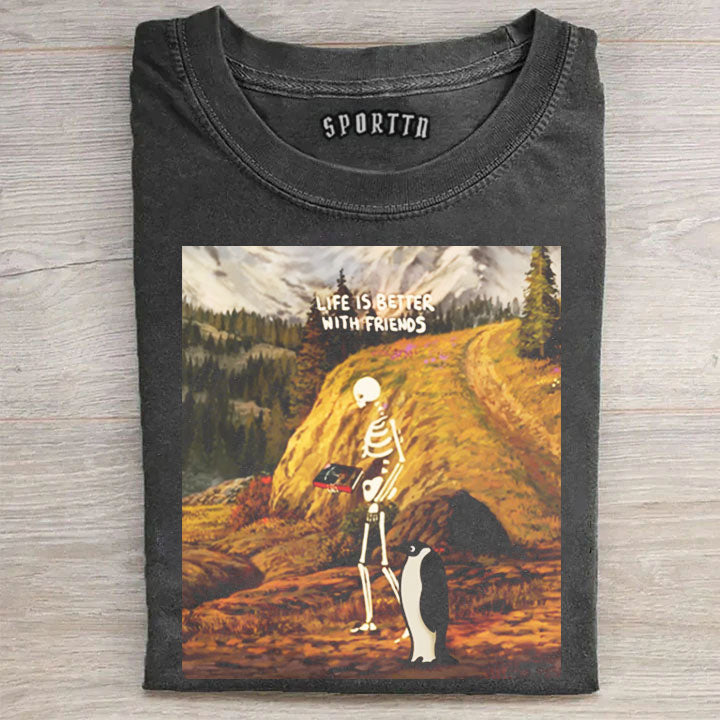 Life is Better with Friends Penguin Meme Graphic T-shirt