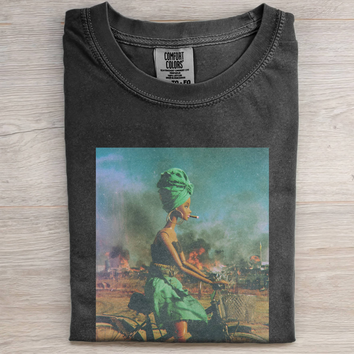 BARBIECORE BLACK LEATHER BICYCLE T-SHIRT