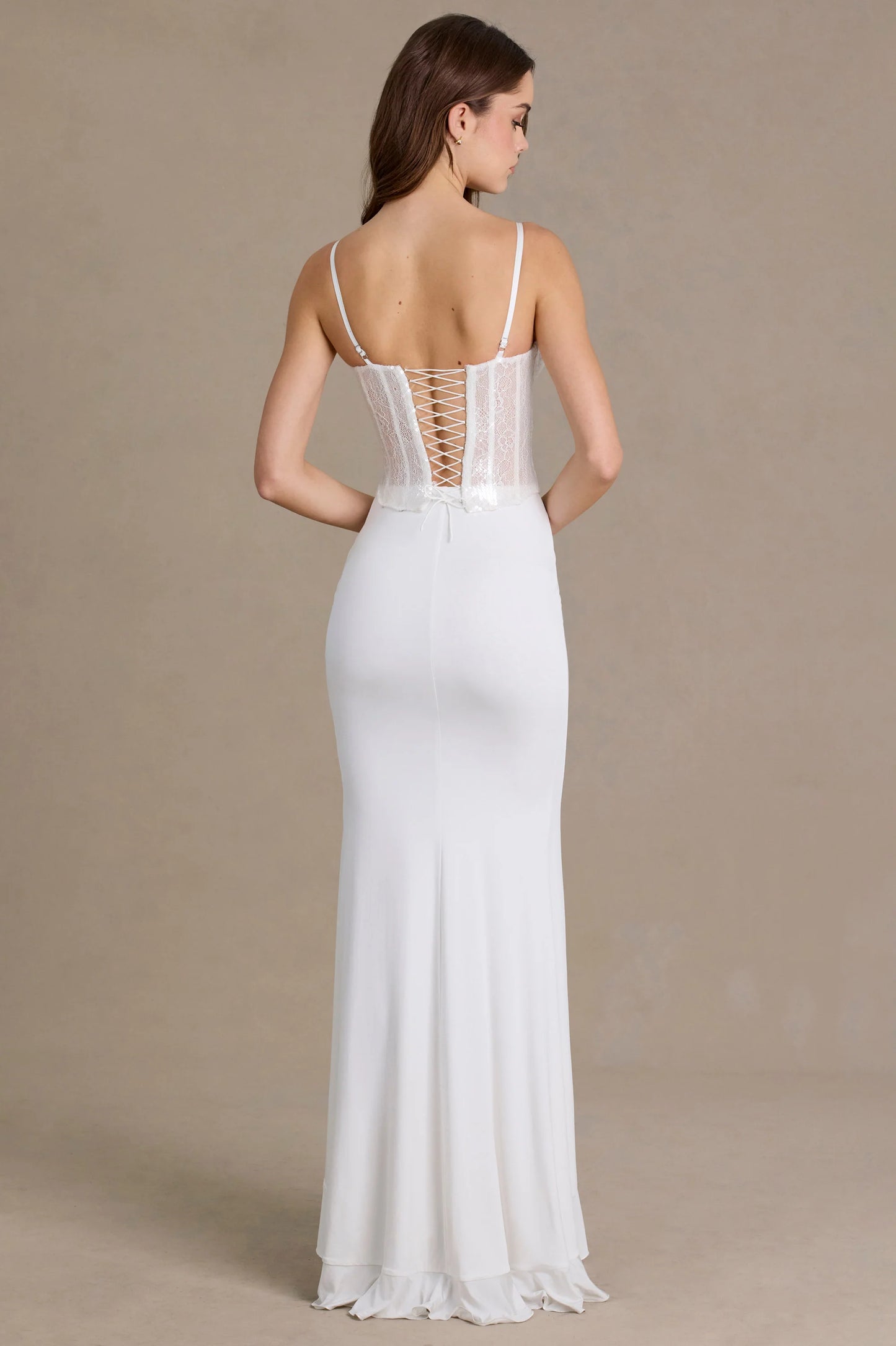 Embellished Lace Corset Gown in Snow