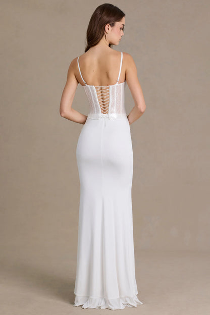 Embellished Lace Corset Gown in Snow