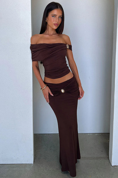 Malika Off-Shoulder Top - Brown