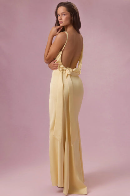 Satin Draped Bridesmaid Dress in Butter