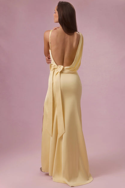 Satin Draped Bridesmaid Dress in Butter