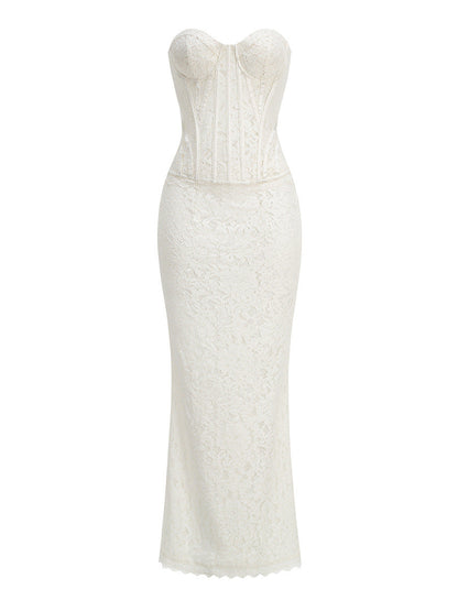 White Lace Sweetheart Corset Mermaid Dress