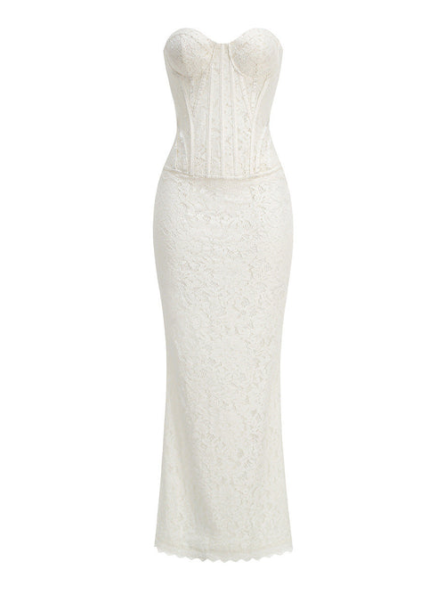 White Lace Sweetheart Corset Mermaid Dress