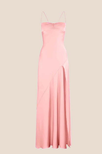 Spaghetti Straps Red Long Dress with Slit