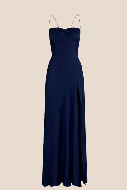 Spaghetti Straps Red Long Dress with Slit