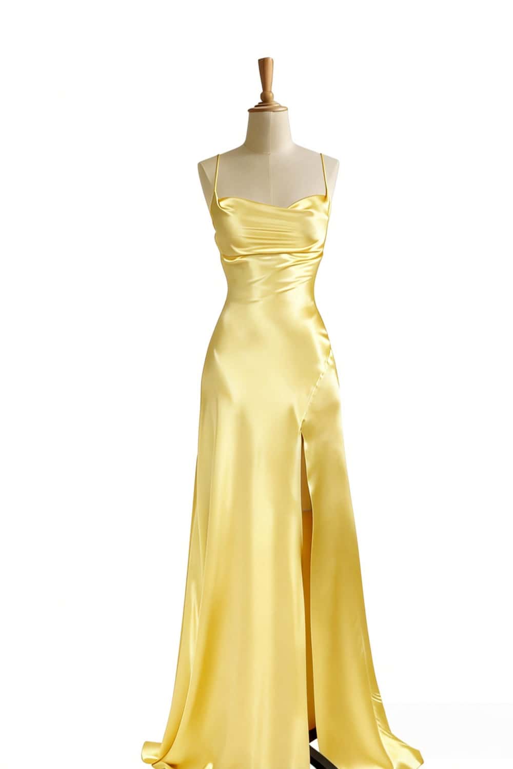 Simple Blue Satin Slit Long Formal Dress