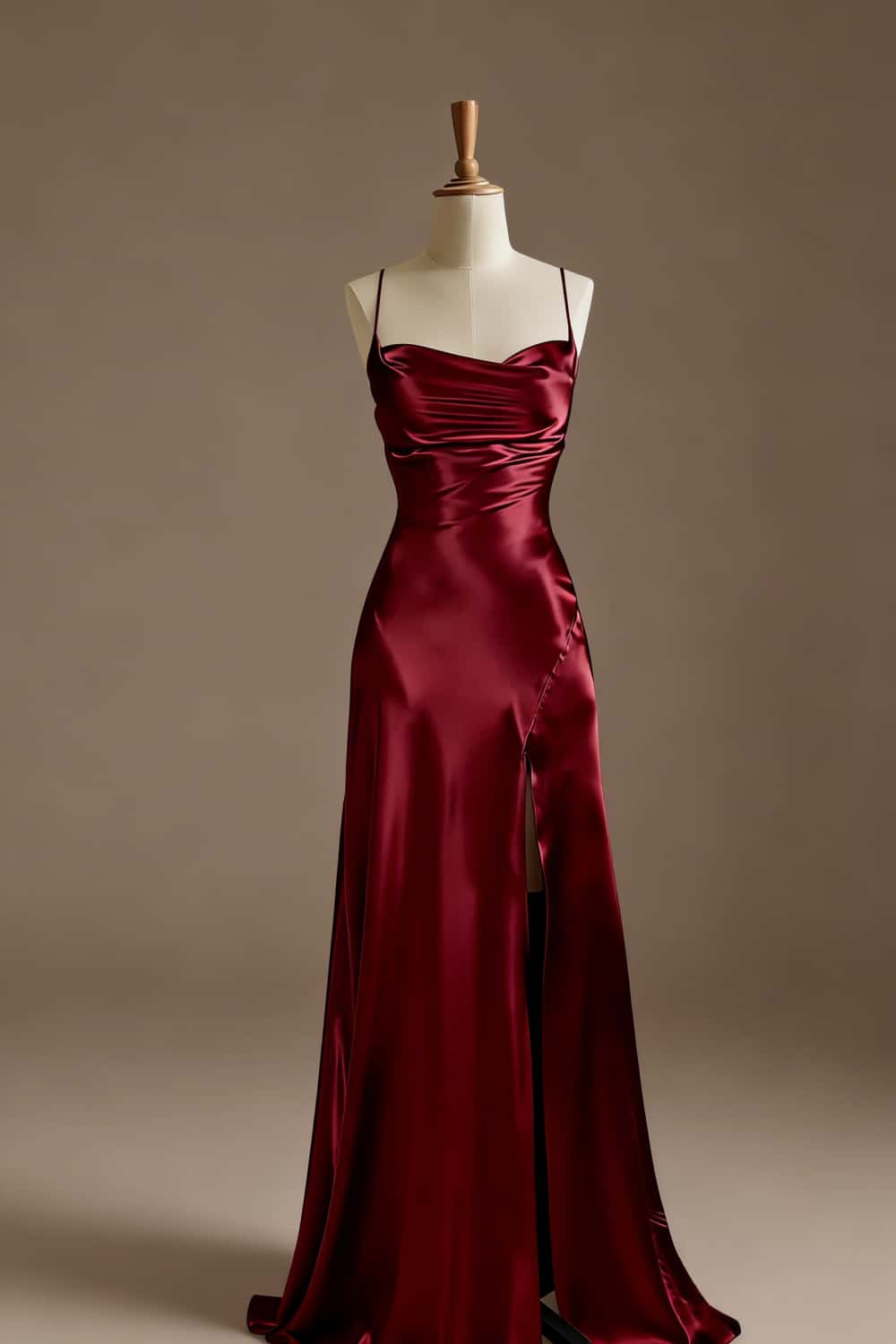 Simple Blue Satin Slit Long Formal Dress