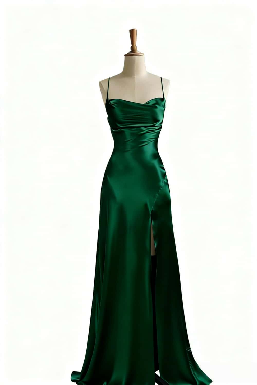 Simple Blue Satin Slit Long Formal Dress