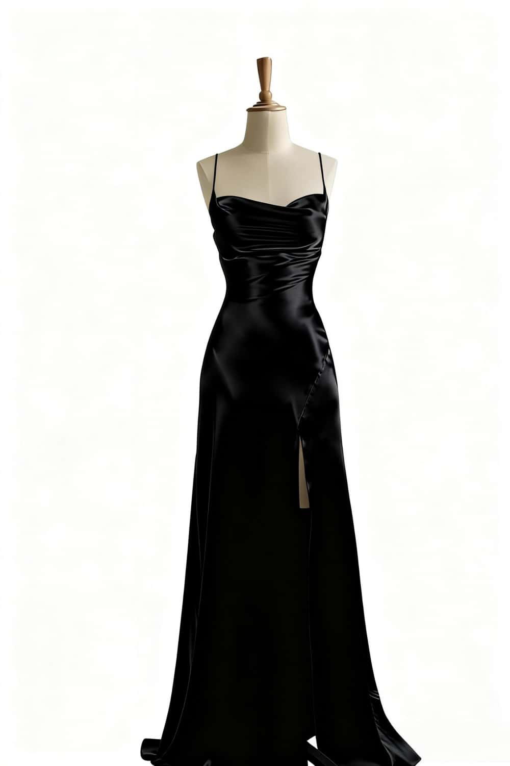 Simple Blue Satin Slit Long Formal Dress