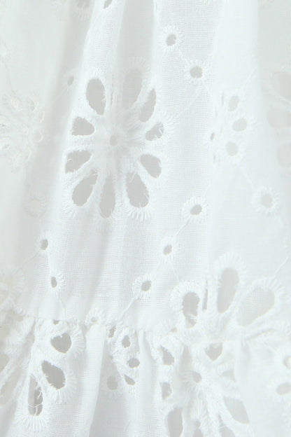 Puff Sleeves White Embroidery Cotton Short Dress