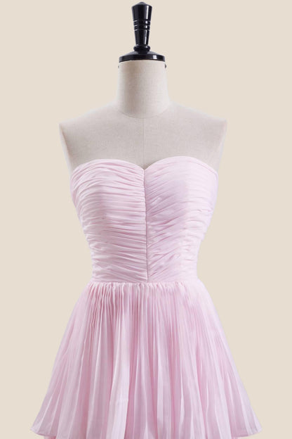 Strapless Light Blue Pleated Tiered Long Party Dress