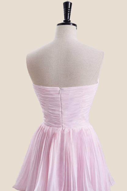 Strapless Light Blue Pleated Tiered Long Party Dress