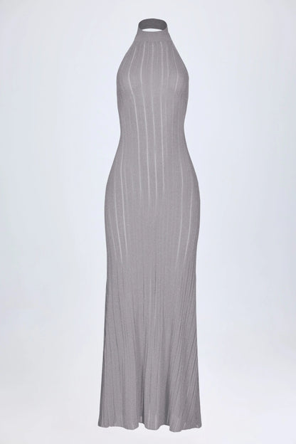 Backless Halterneck Maxi Dress in Silver